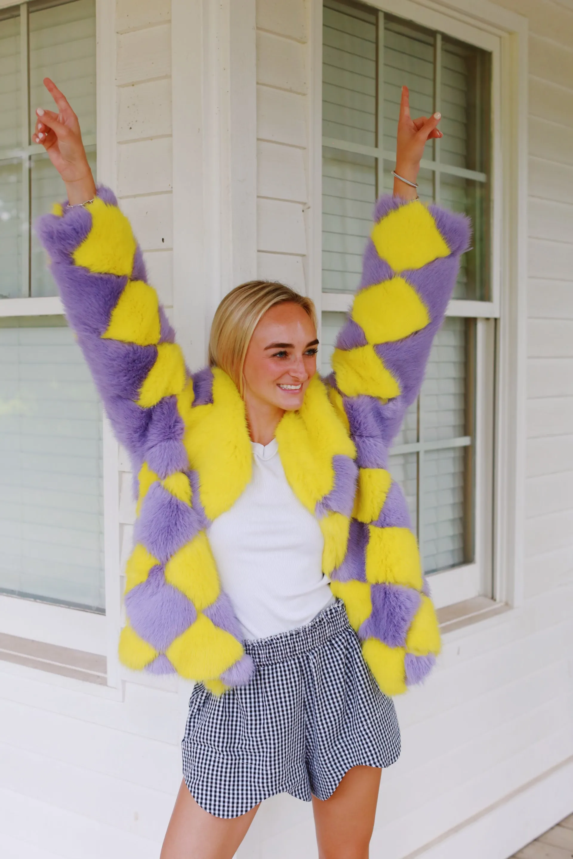 Diamond Fur Coat - Yellow/Purple