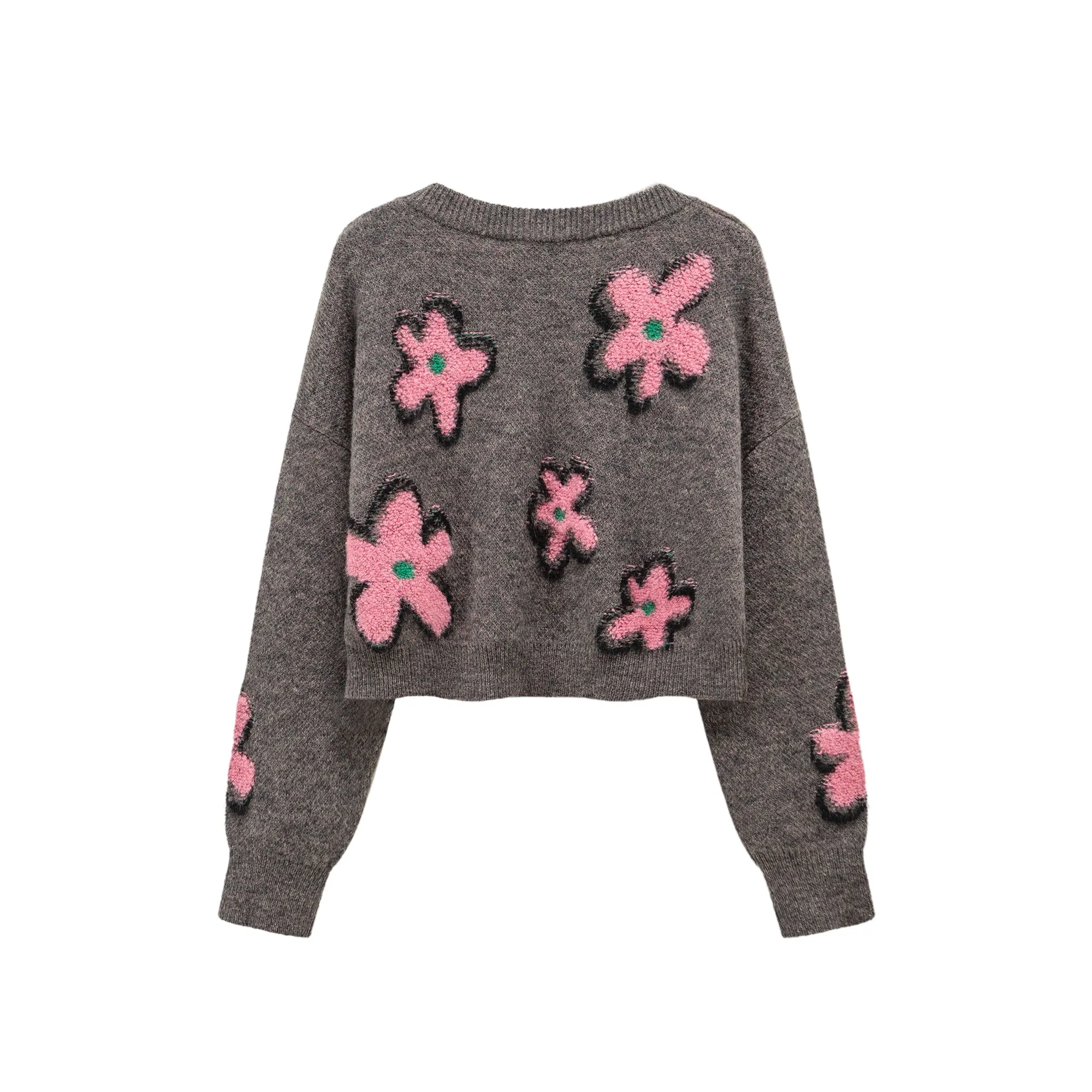 Dramatic Flowers Crop V-Neck Knit Sweater