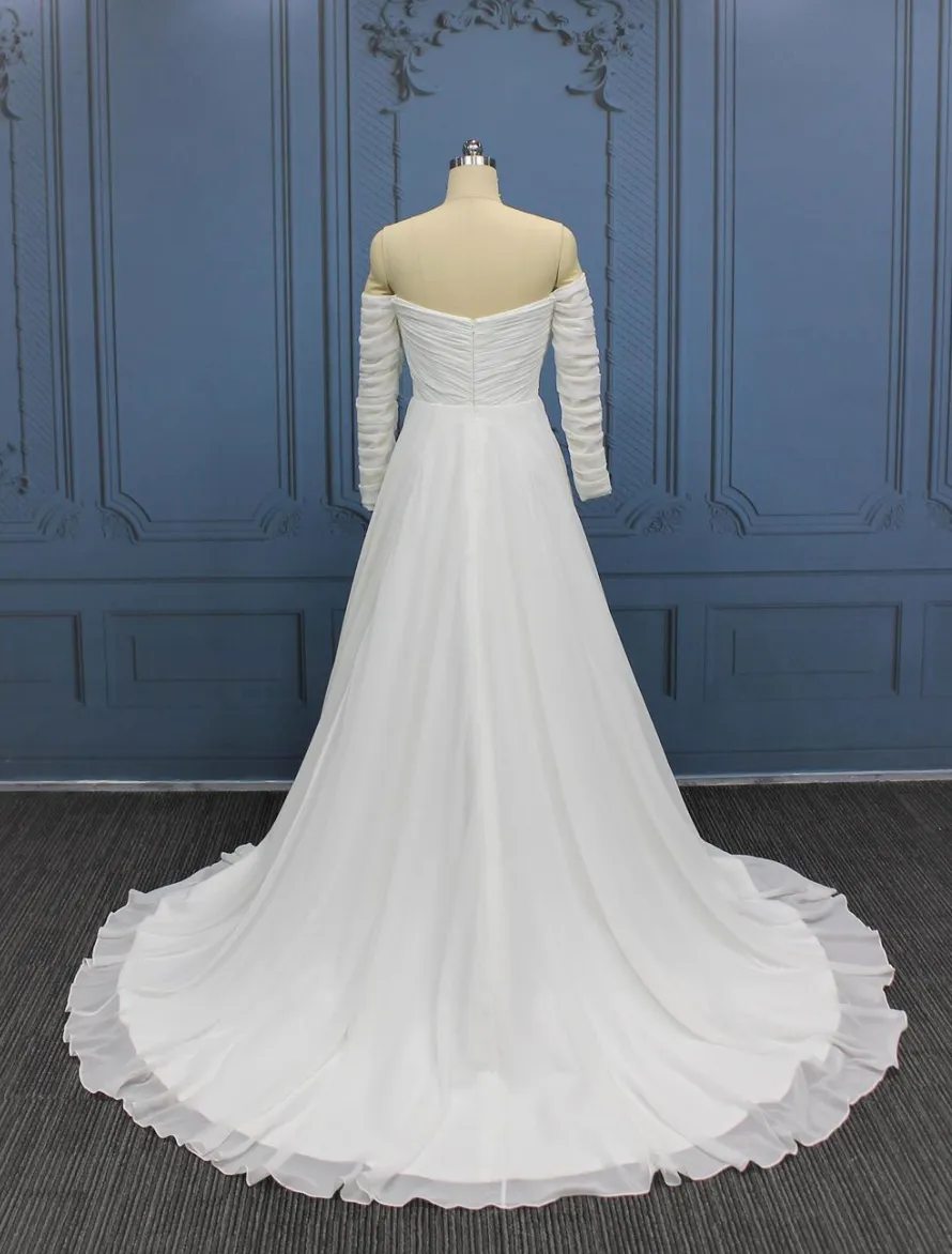 Draped Pleated Chiffon A Line Wedding Bridal Gown