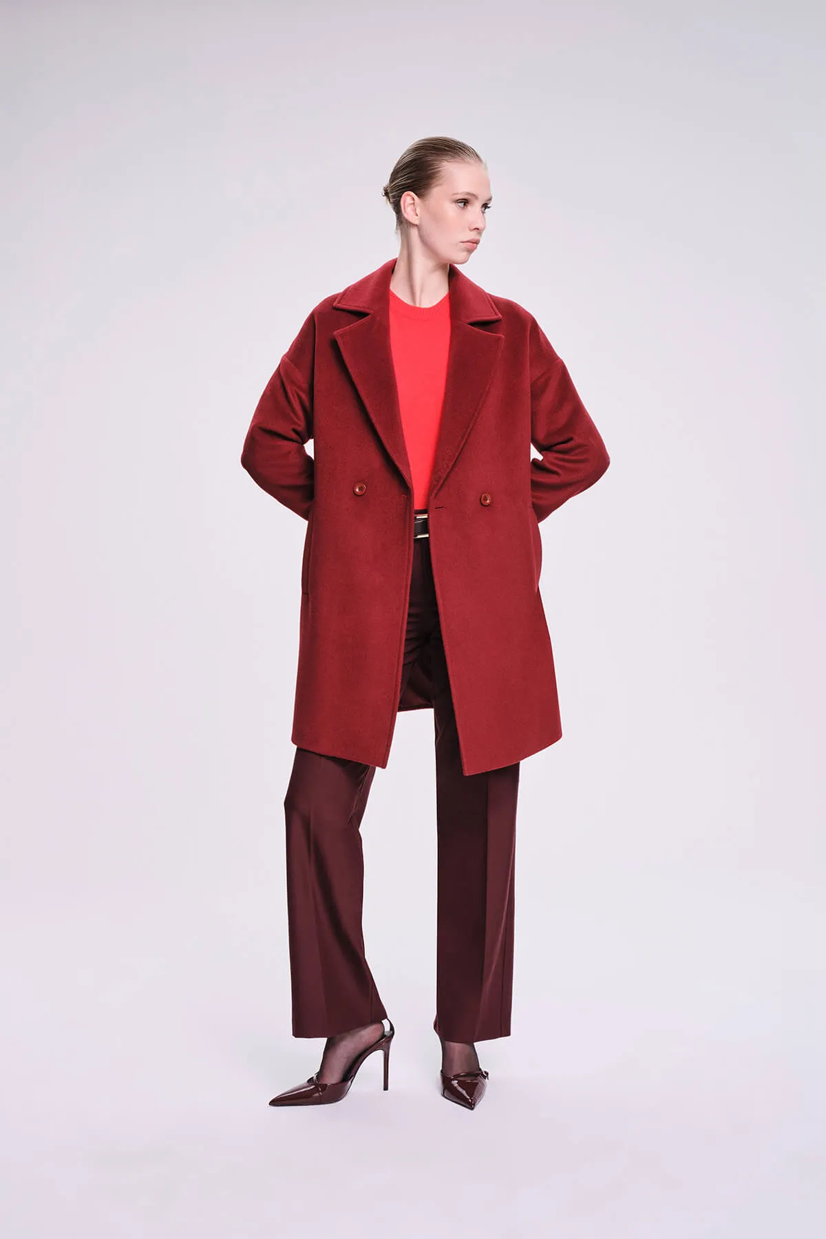 Dynamic Fit Cachet Wool Blend Burgundy Coat