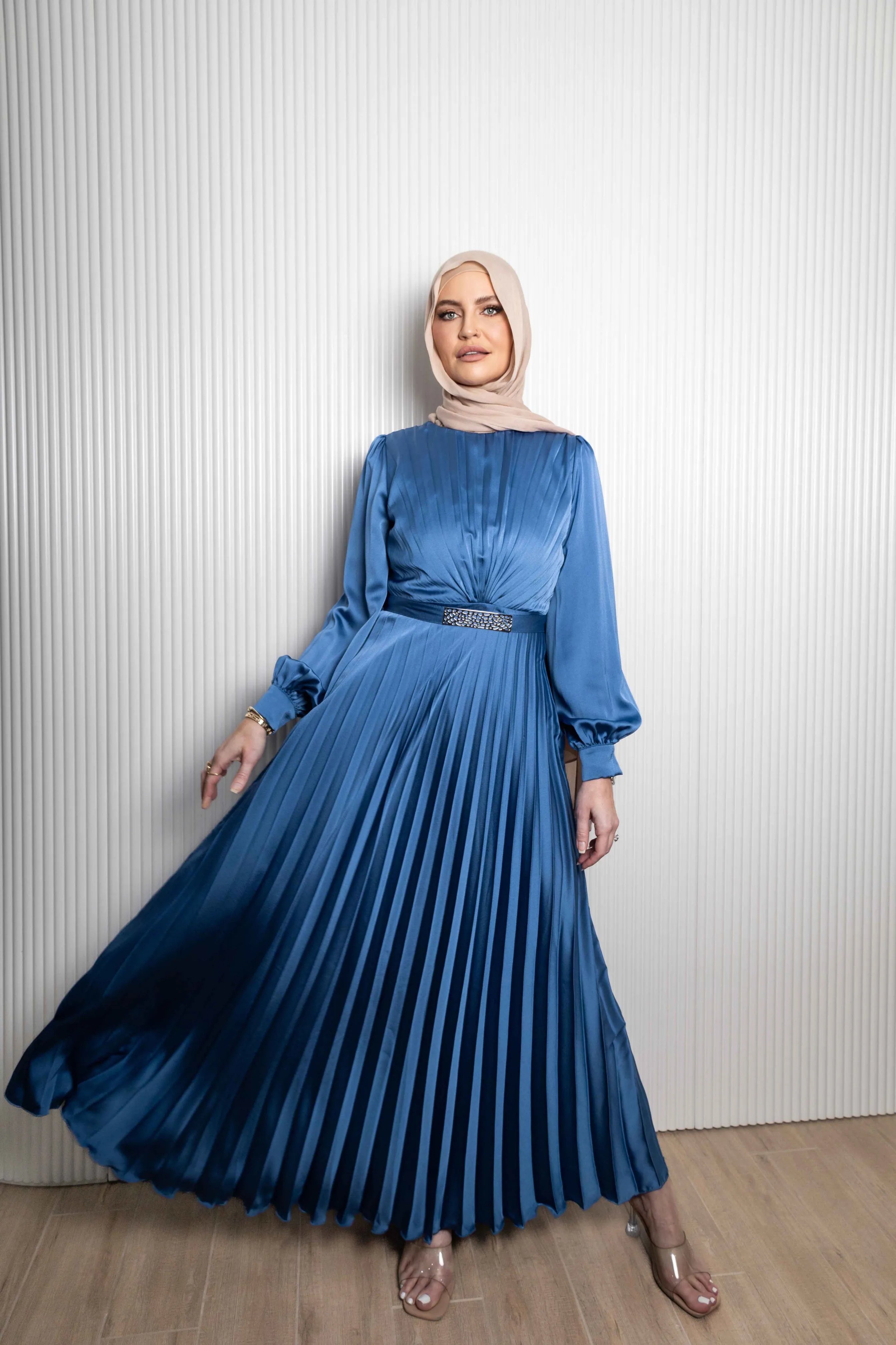 EMAN SATIN PLEATED DRESS