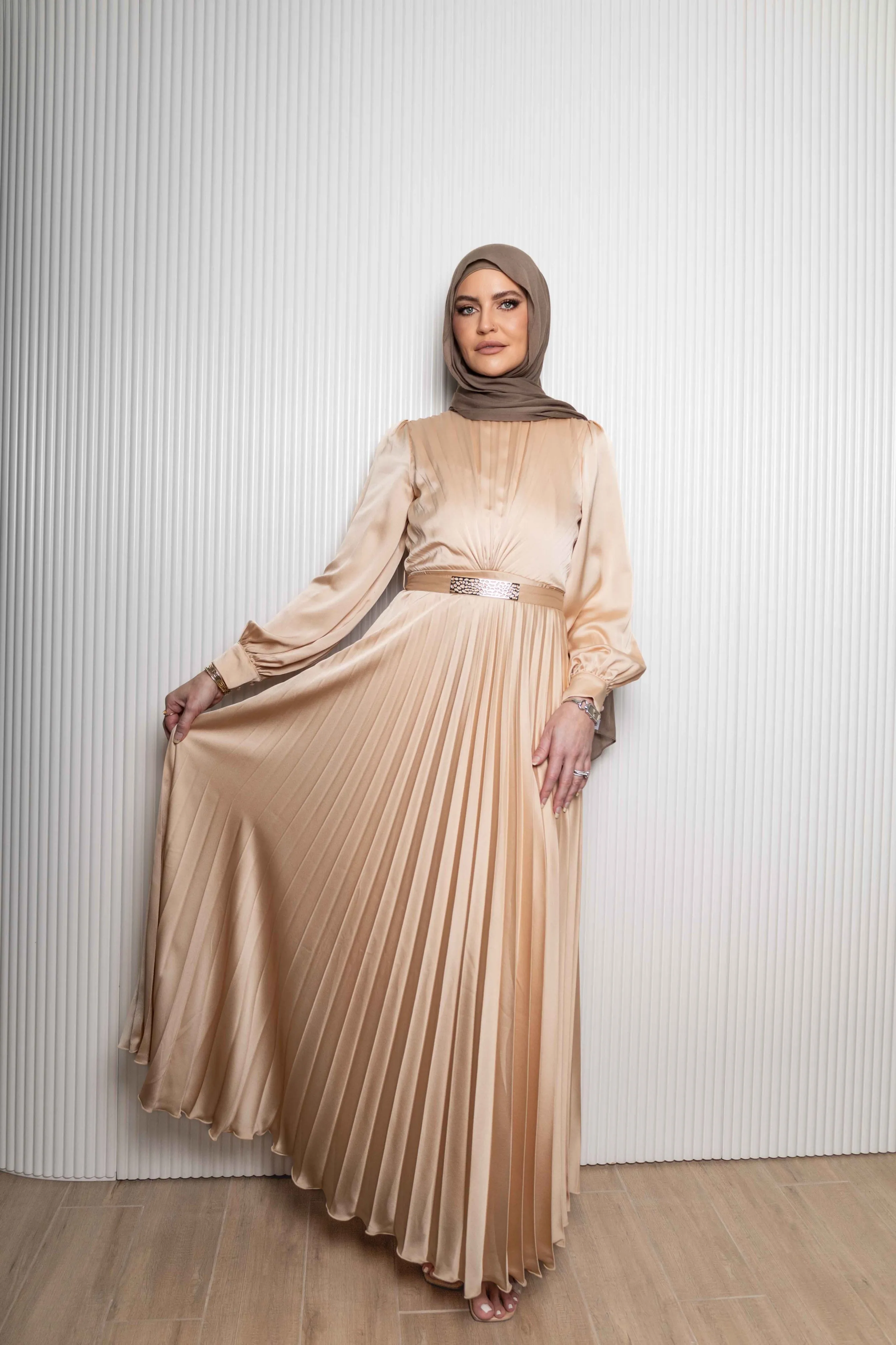 EMAN SATIN PLEATED DRESS