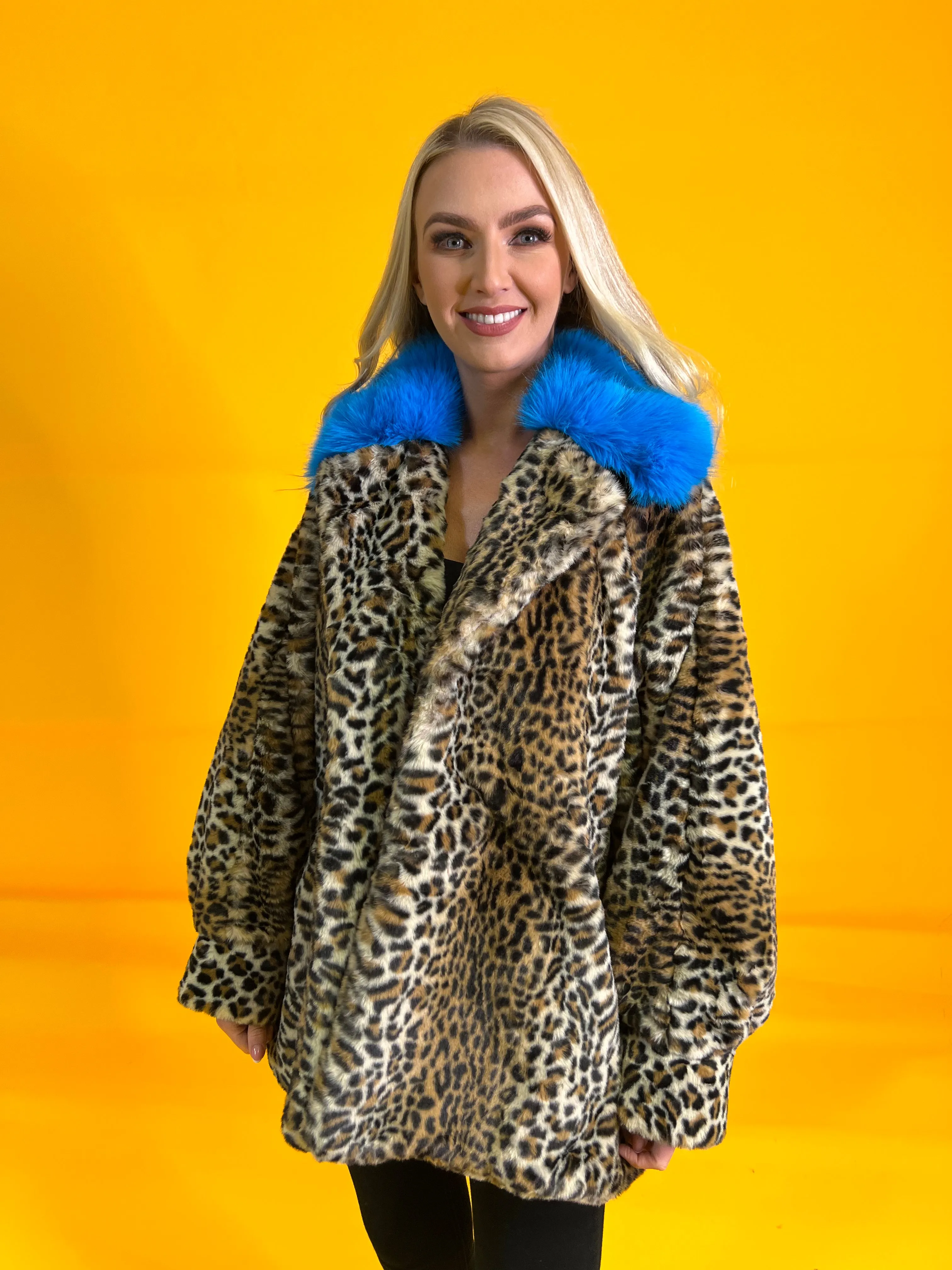 Faux fur leopard print coat