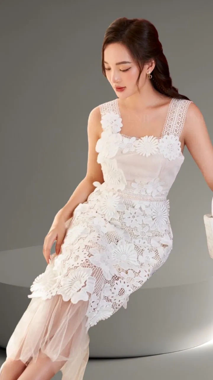 Floral Guipure Sleeveless Lace Dress