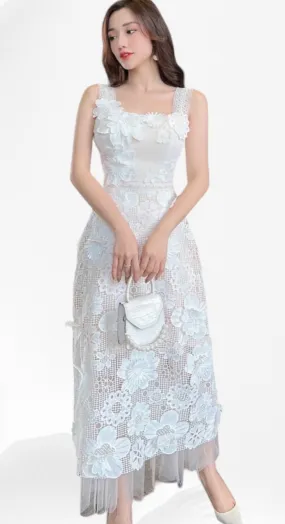 Floral Guipure Sleeveless Lace Dress