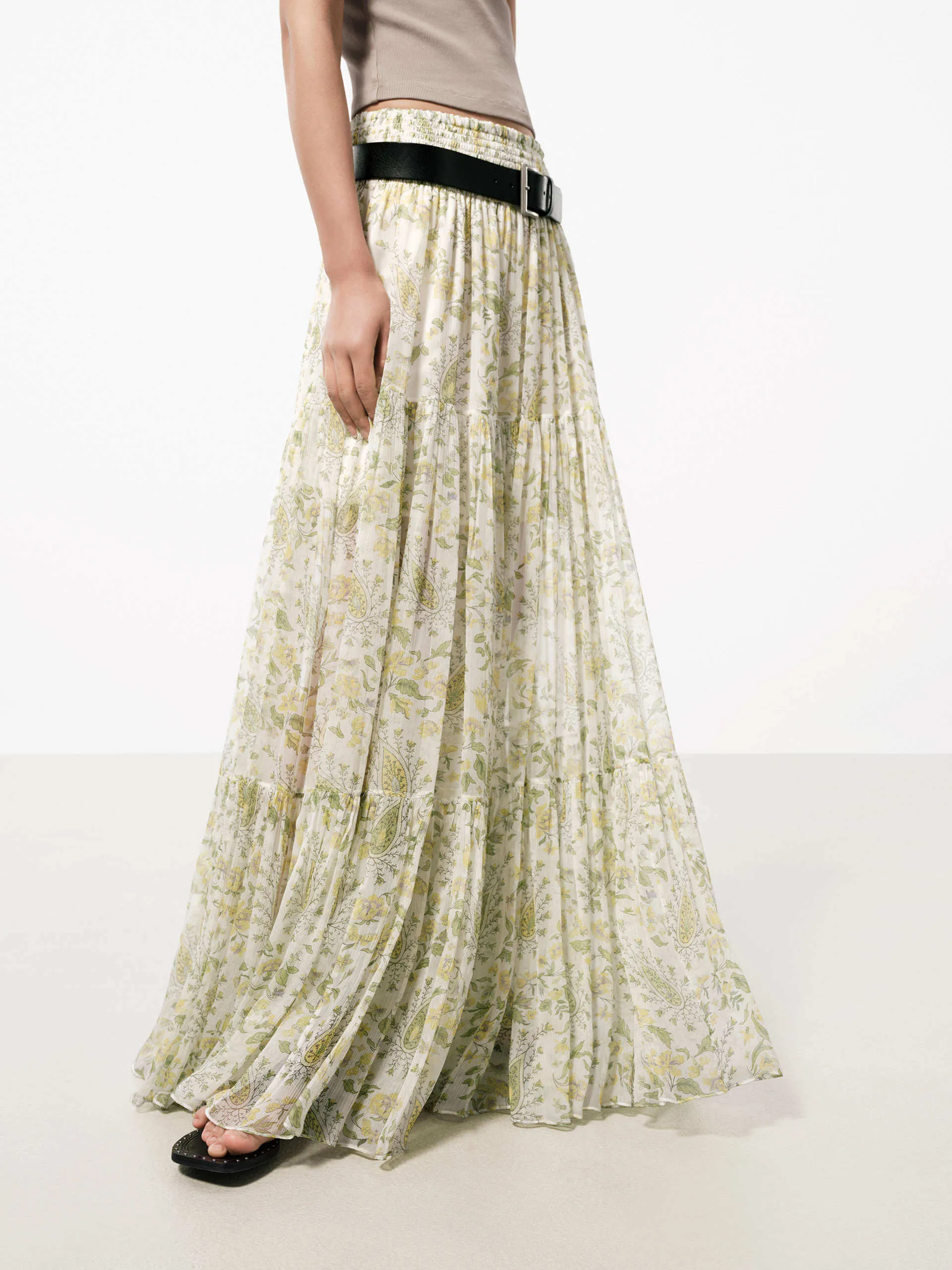 Floral Print Flowy Maxi Skirt