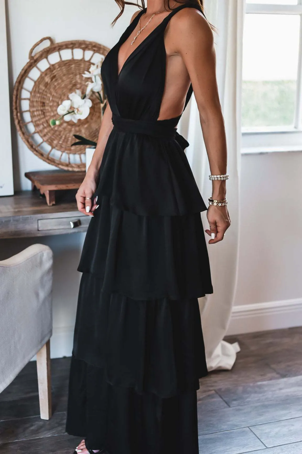 Formal Introduction Ruffle Tiered Maxi Dress - Black