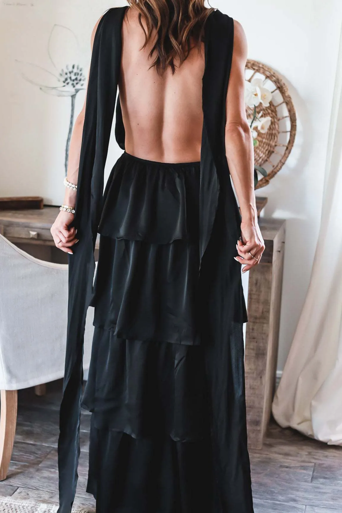 Formal Introduction Ruffle Tiered Maxi Dress - Black