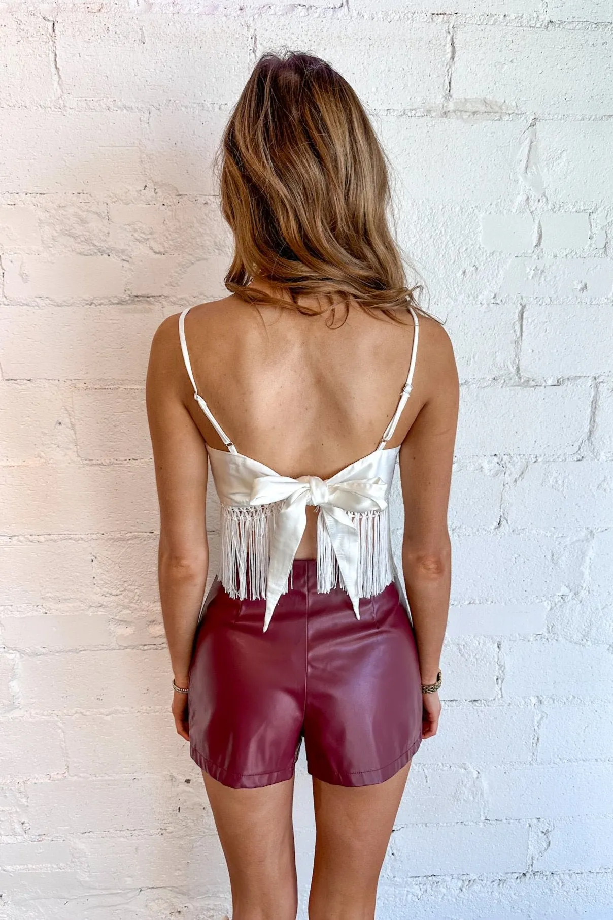 Fringe Detail Tie Back Top