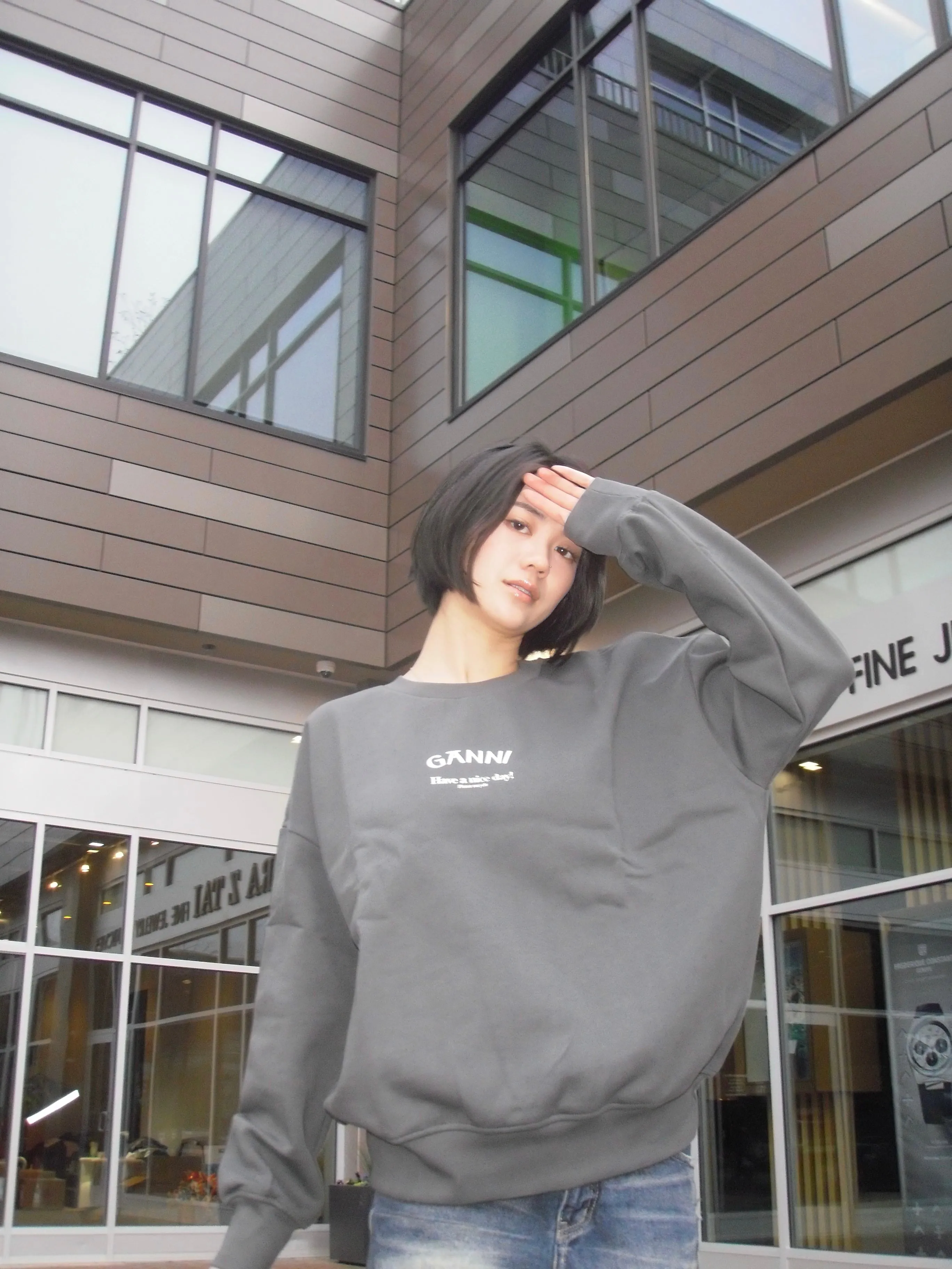 GANNI T3885 GREY ISOLI OVERSIZED SWEATSHIRT