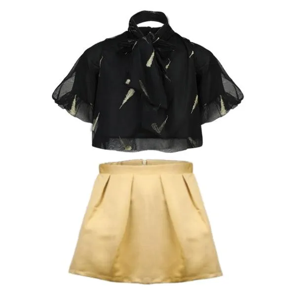 GIRLS NET AND CHIFFON SKIRT SET - BLACK AND GOLD