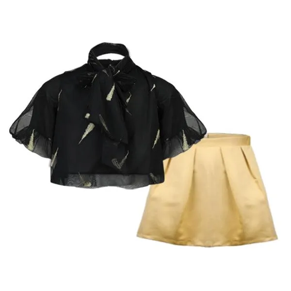 GIRLS NET AND CHIFFON SKIRT SET - BLACK AND GOLD