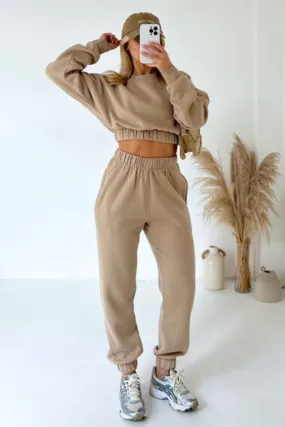 Gracie beige cropped sweater jogger loungewear set