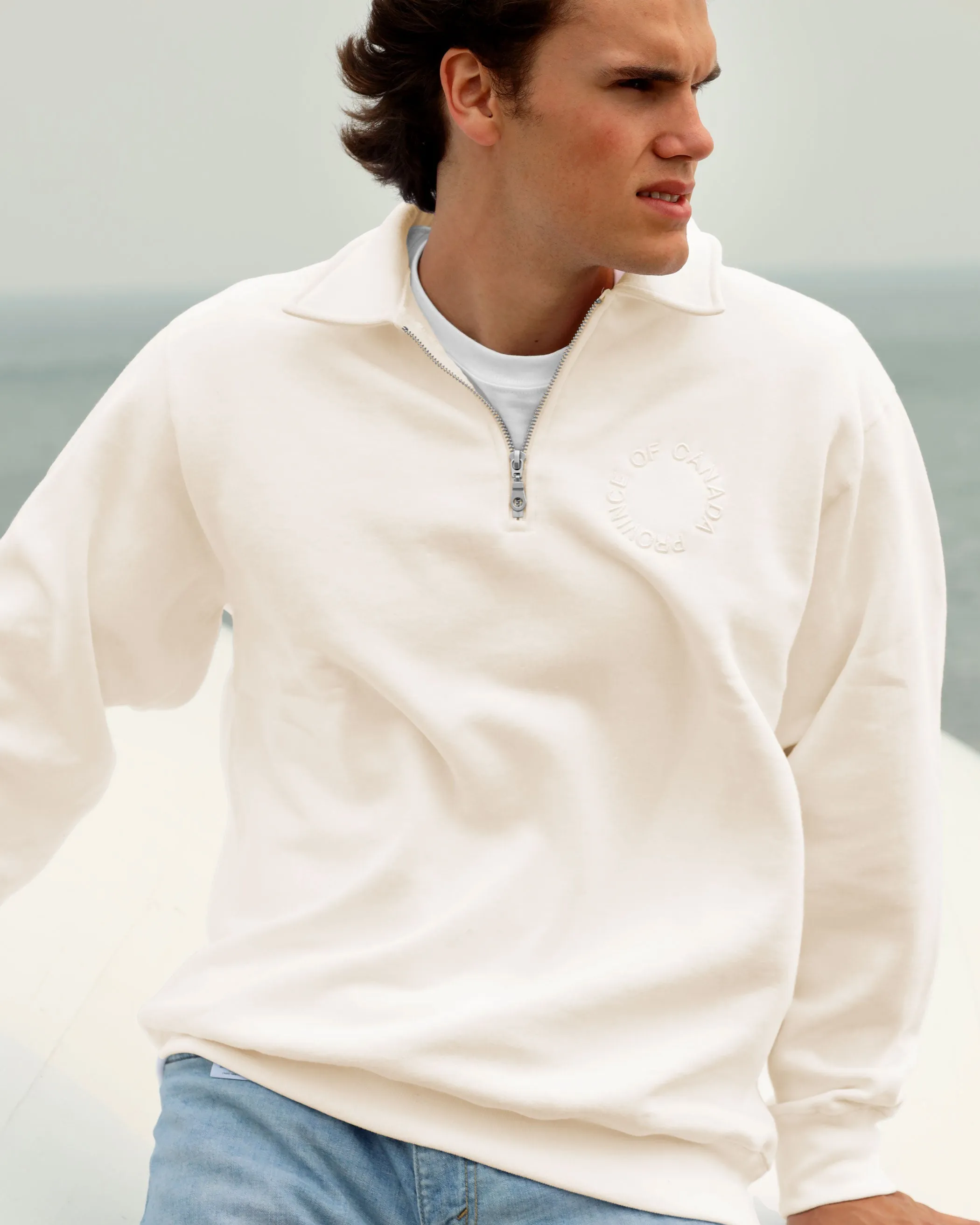 Half Zip Fleece Sweatshirt Cream - Unisex