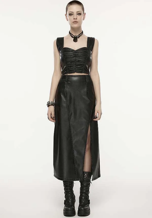 High Waisted Split | FAUX LEATHER SKIRT*