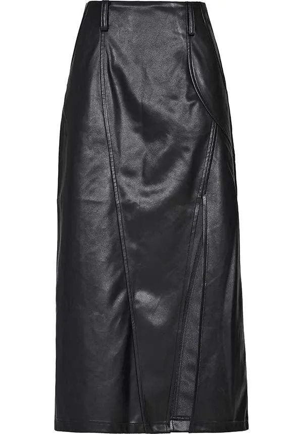 High Waisted Split | FAUX LEATHER SKIRT*