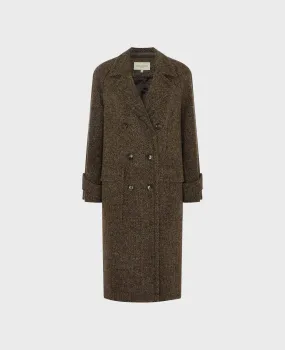 Hilliard Double Breasted Herringbone Tweed Coat