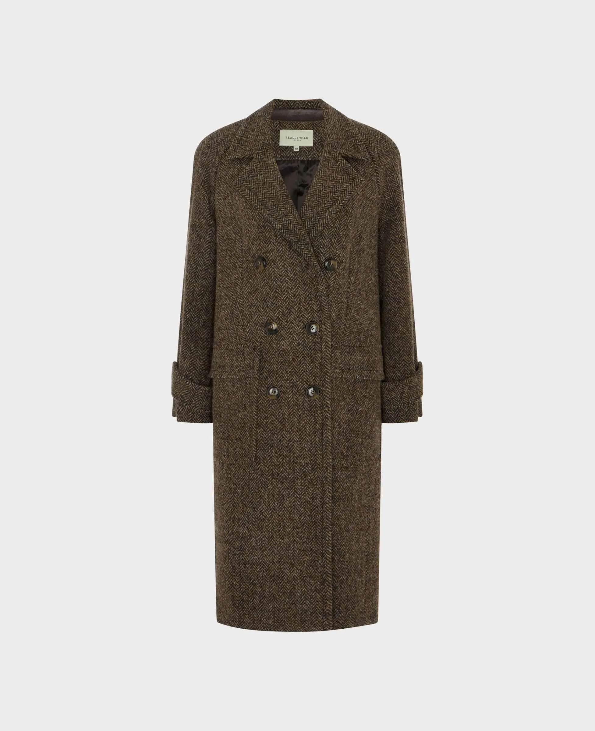 Hilliard Double Breasted Herringbone Tweed Coat