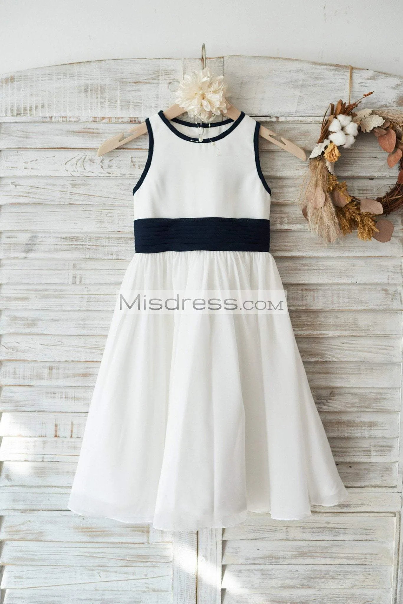 Ivory Chiffon Wedding Flower Girl Dress Junior Bridesmaid Dress, Bow