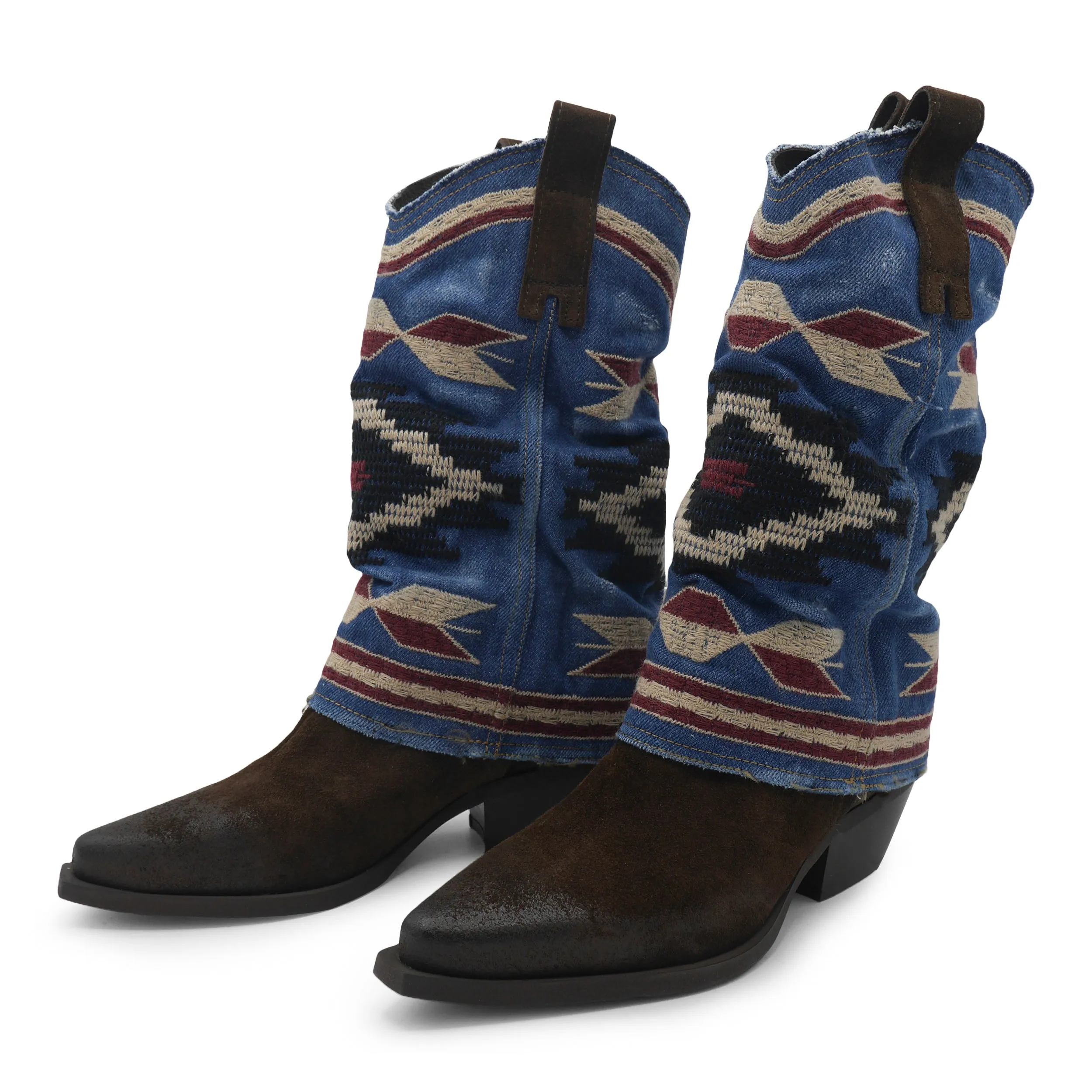 IZEL Choc Brown/Denim Jeans Aztec Boot