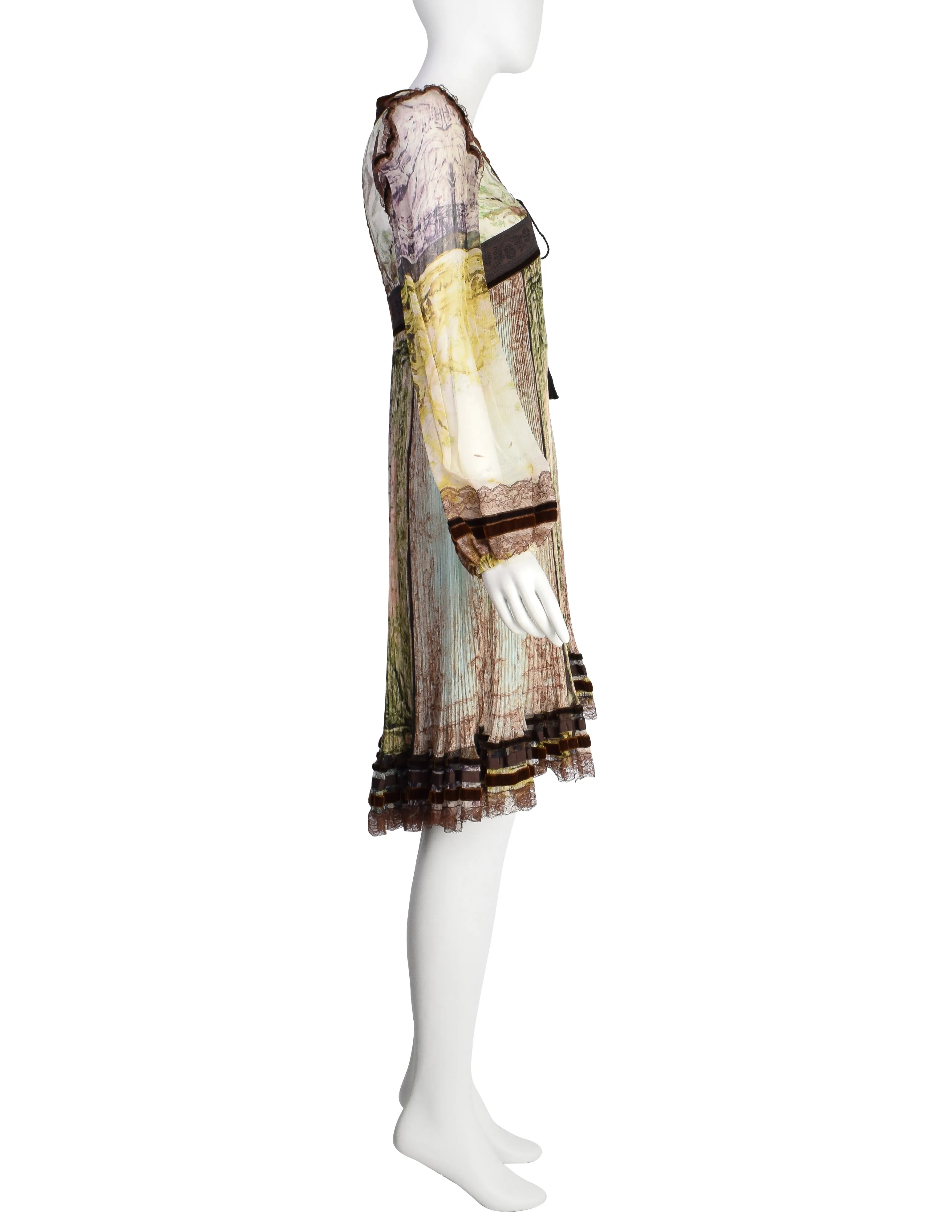 Jean Paul Gaultier Vintage AW2006 Romantic Artsy Pleated Silk Chiffon Velvet Dress