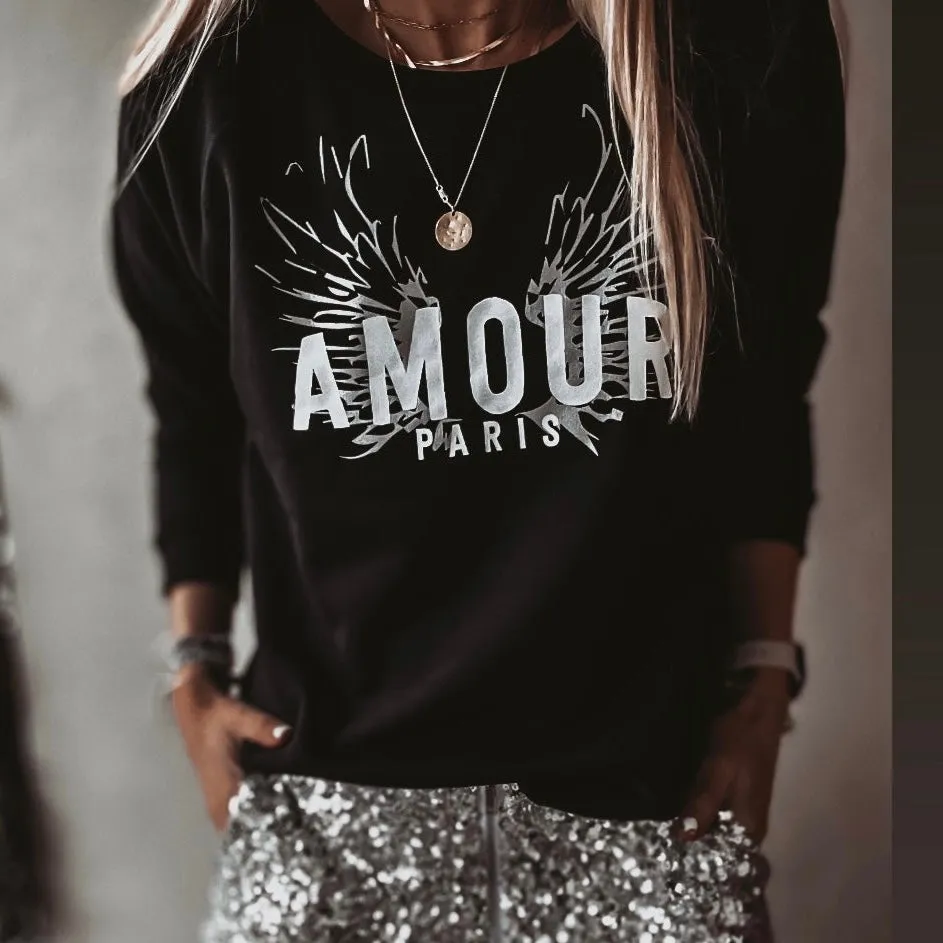 Jet black AMOUR wings sweatshirt