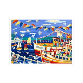 John Dyer Fine Art Print. Open Edition Cornish Art Print. 'Beanie Hats and Pleasure Boats, Falmouth'. Cornwall Art Gallery