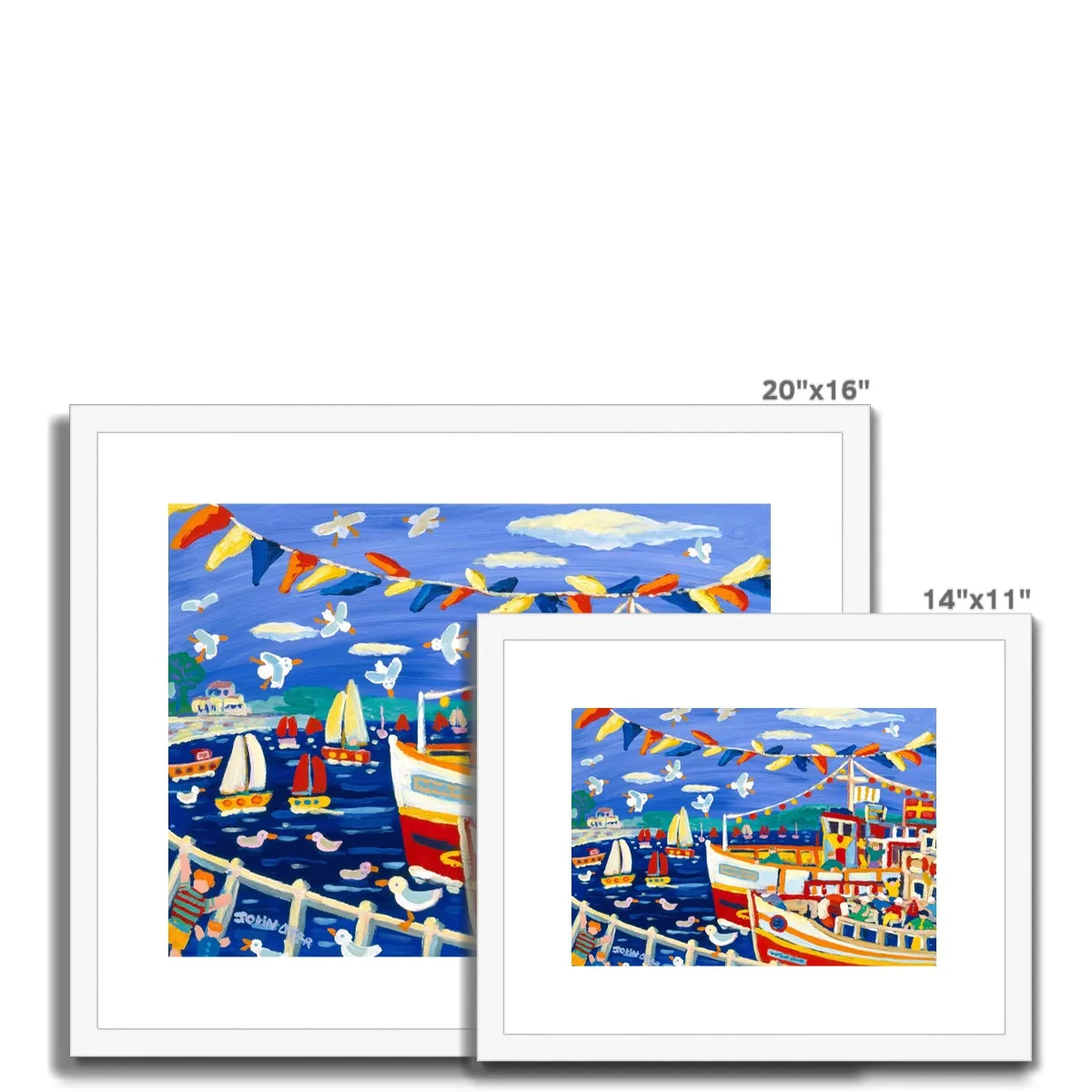 John Dyer Framed Open Edition Cornish Fine Art Print. 'Beanie Hats and Pleasure Boats, Falmouth'. Cornwall Art Gallery