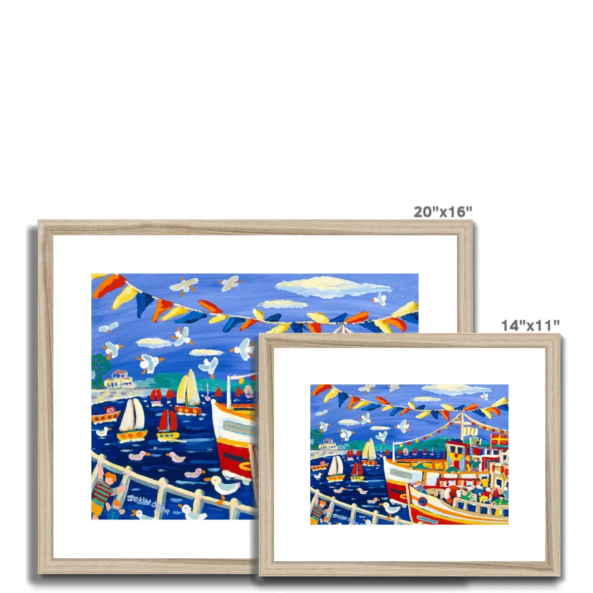 John Dyer Framed Open Edition Cornish Fine Art Print. 'Beanie Hats and Pleasure Boats, Falmouth'. Cornwall Art Gallery