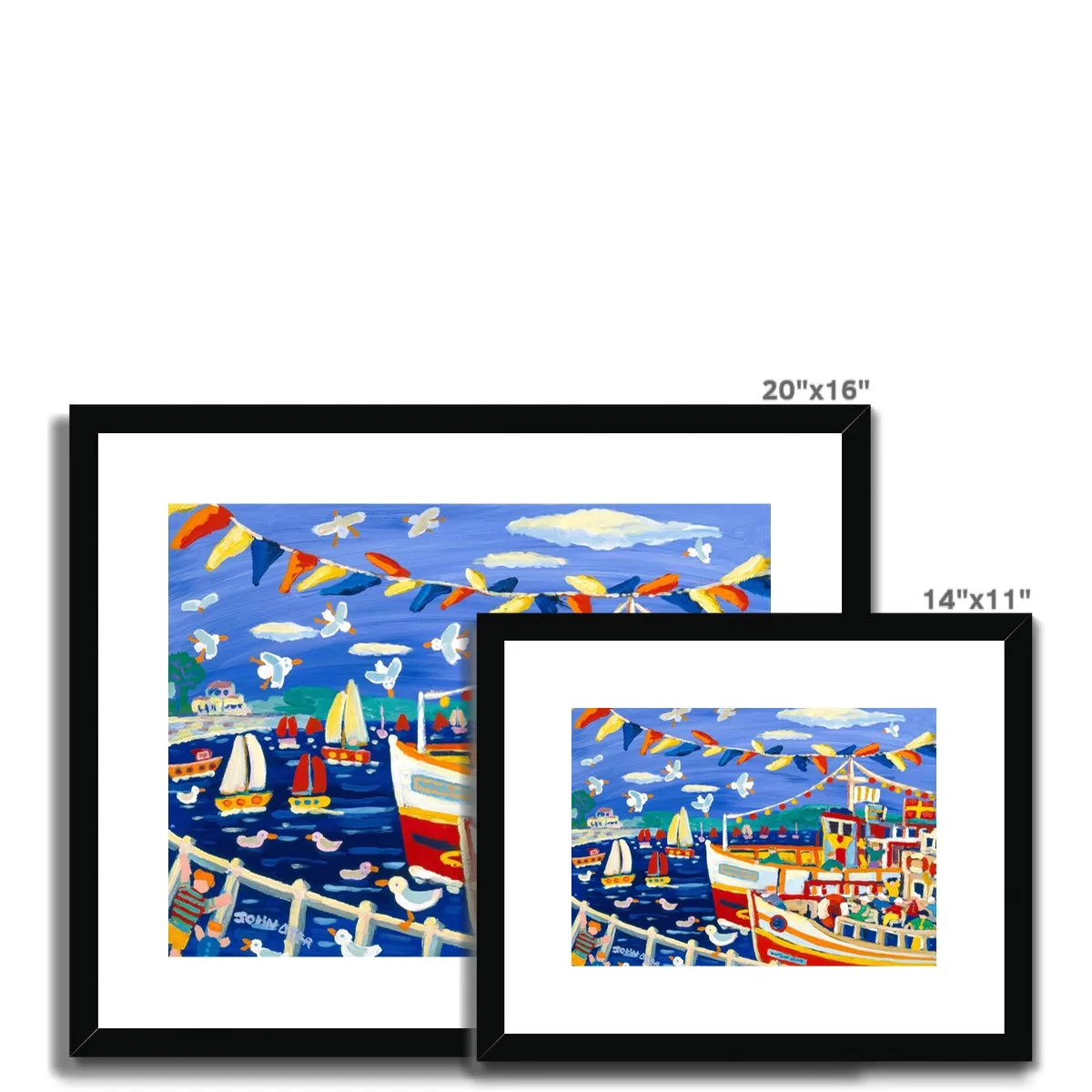 John Dyer Framed Open Edition Cornish Fine Art Print. 'Beanie Hats and Pleasure Boats, Falmouth'. Cornwall Art Gallery