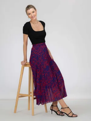 Jolie Moi Saige Animal Print Pleated Midi Skirt, Abstract Multi