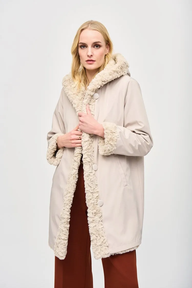 Joseph Ribkoff Champagne Reversible Faux Fur Coat