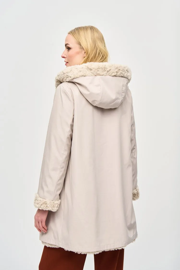 Joseph Ribkoff Champagne Reversible Faux Fur Coat