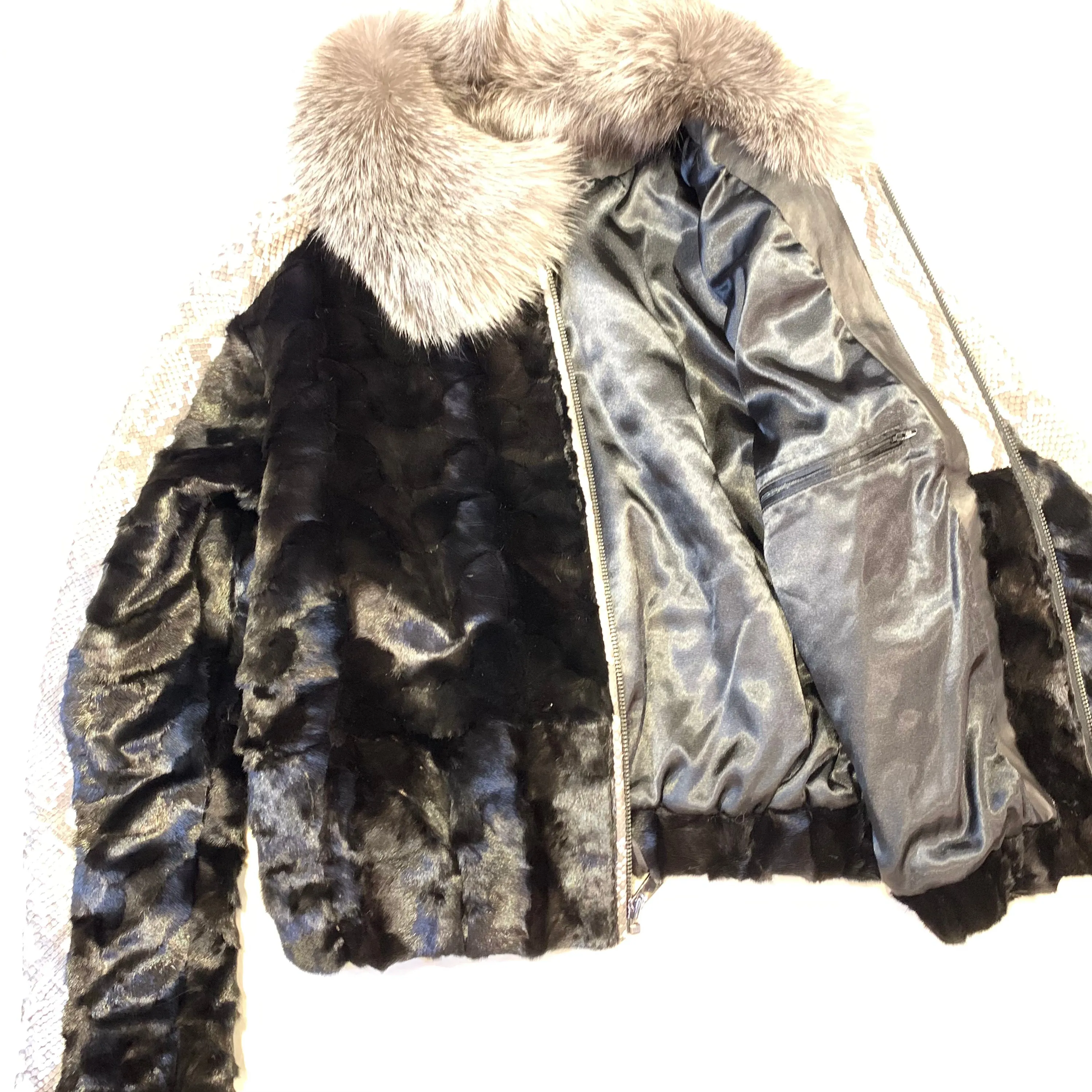 Kashani Natural Python Silver Fox Mink Fur Coat