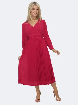 Kate And Pippa Hannah Chiffon pleated Midi dress in Berry