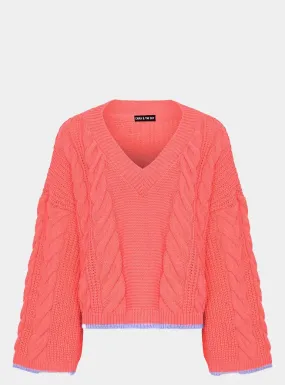 Katrina Cable v Neck Jumper - Coral