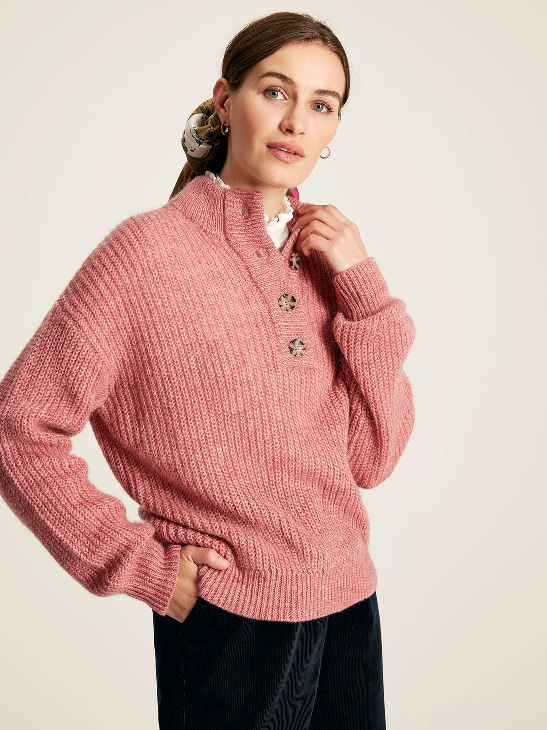 Kayleigh Button up Jumper - Pink