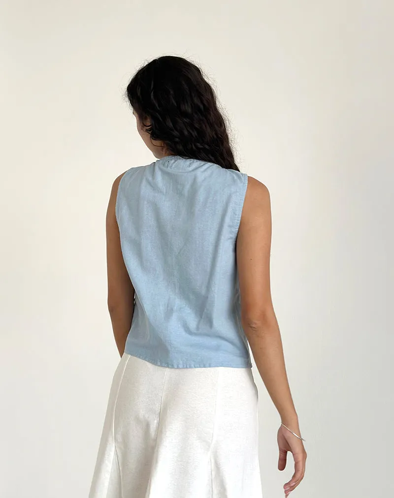 Kayve Tie Front Top in Nantucket Blue