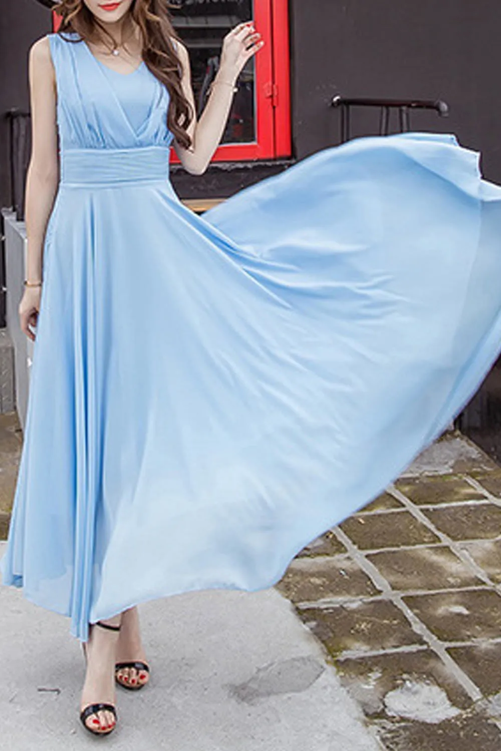 Ketty More Women Chiffon Long Pleated Skirt Gown Dress-KMWD319