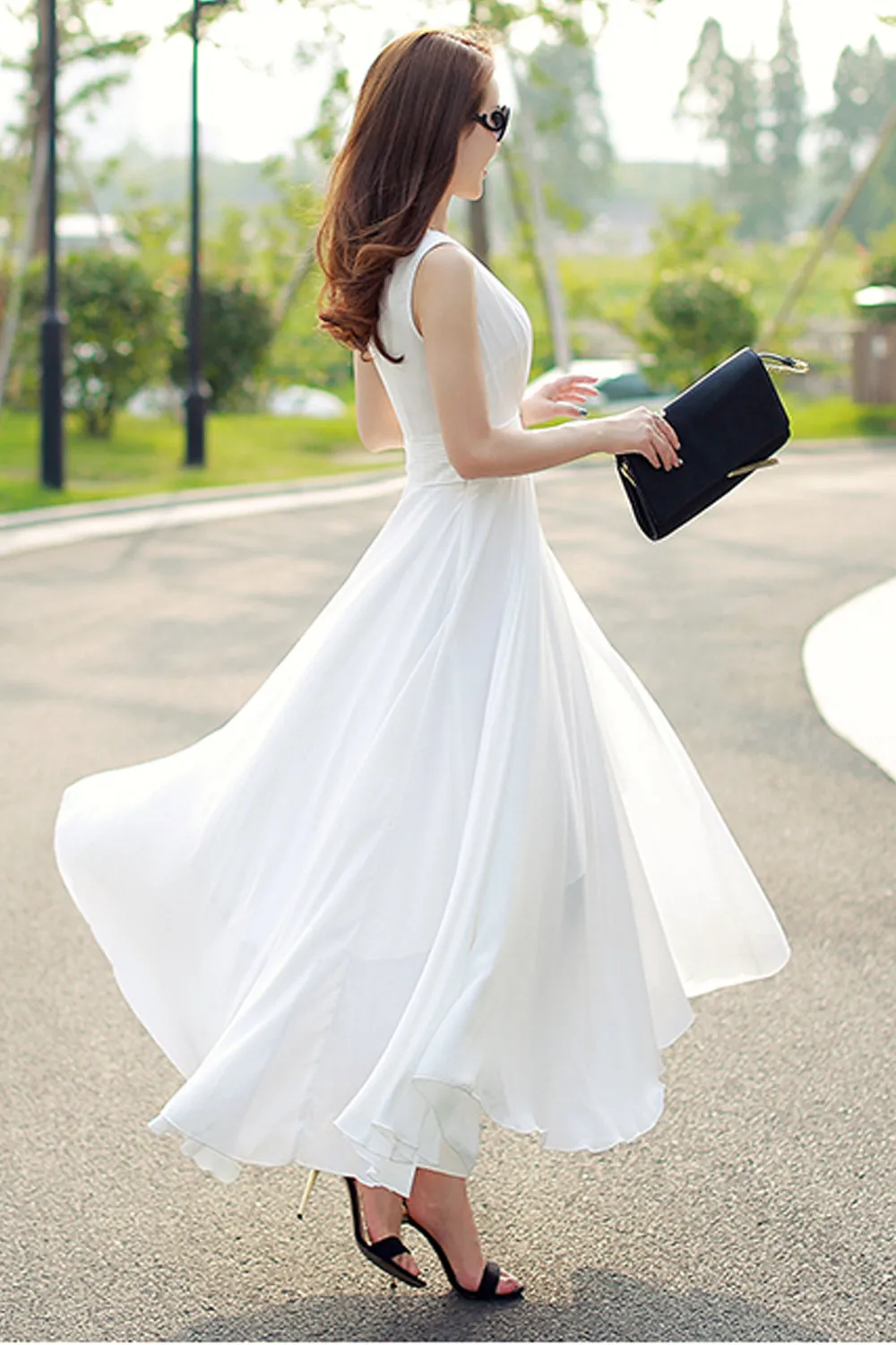 Ketty More Women Chiffon Long Pleated Skirt Gown Dress-KMWD319