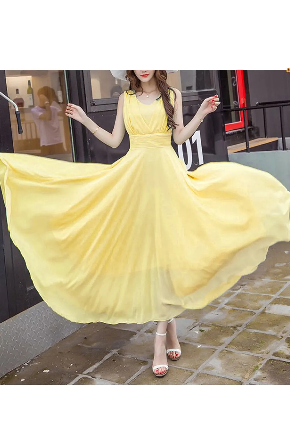 Ketty More Women Chiffon Long Pleated Skirt Gown Dress-KMWD319