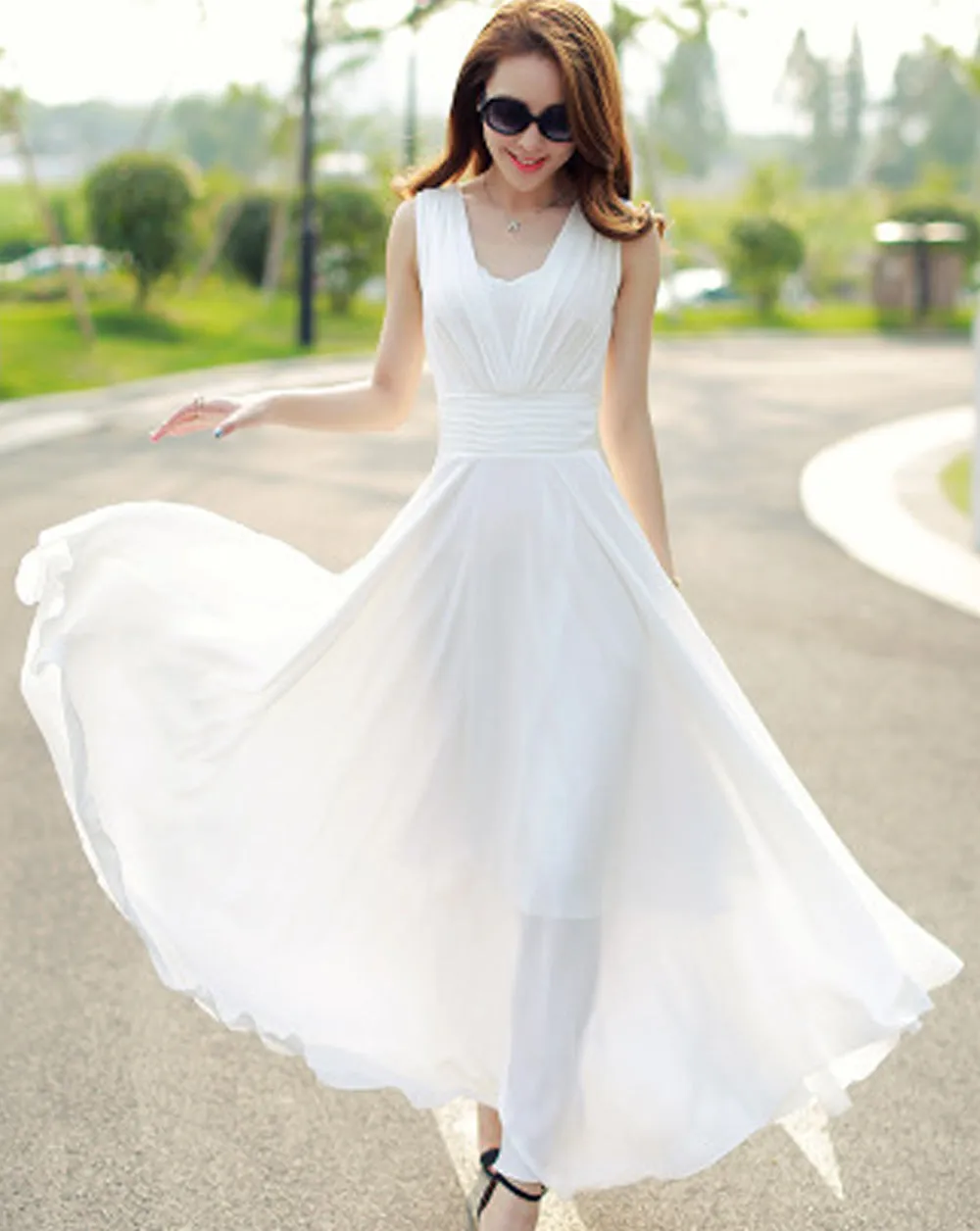 Ketty More Women Chiffon Long Pleated Skirt Gown Dress-KMWD319