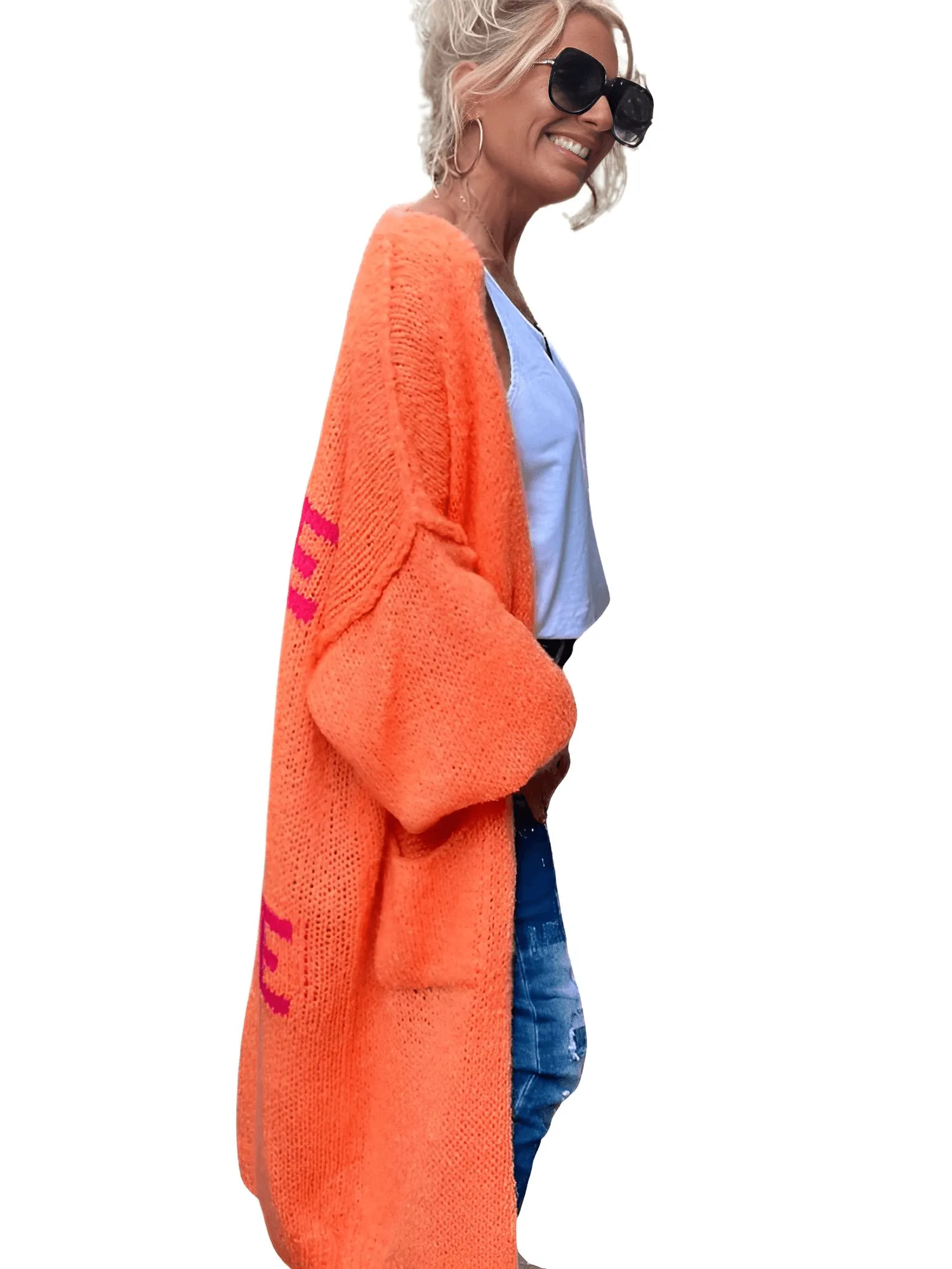 Knitted Cardigan Women's Love Peace Cardigan Loose Long Outerwear Y2K Sweater Coat Soft Cover Up Fashion Streetwear