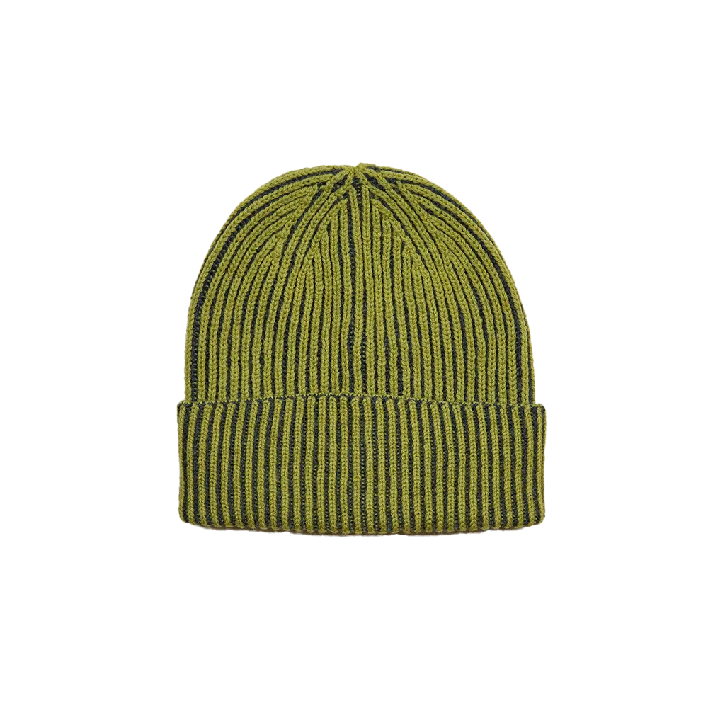 Knitted Merino Beanie - Green/Navy