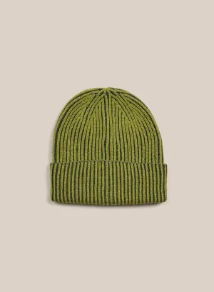 Knitted Merino Beanie - Green/Navy