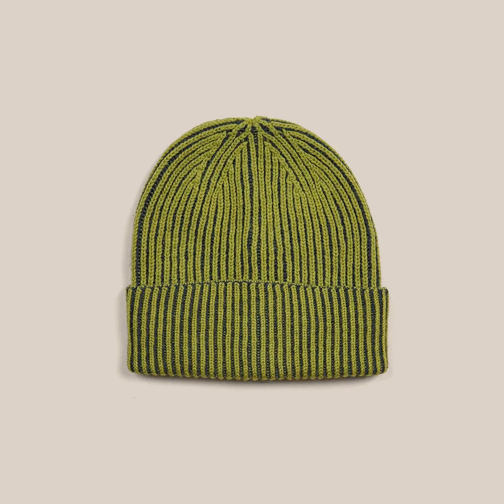 Knitted Merino Beanie - Green/Navy