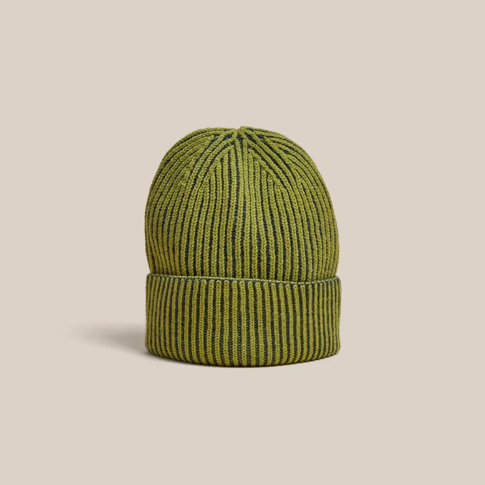 Knitted Merino Beanie - Green/Navy