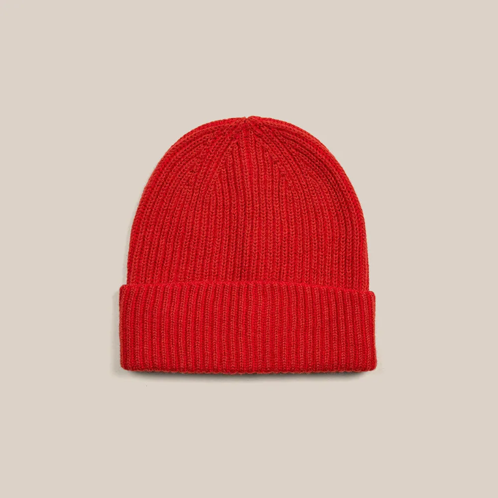 Knitted Merino Beanie - Red