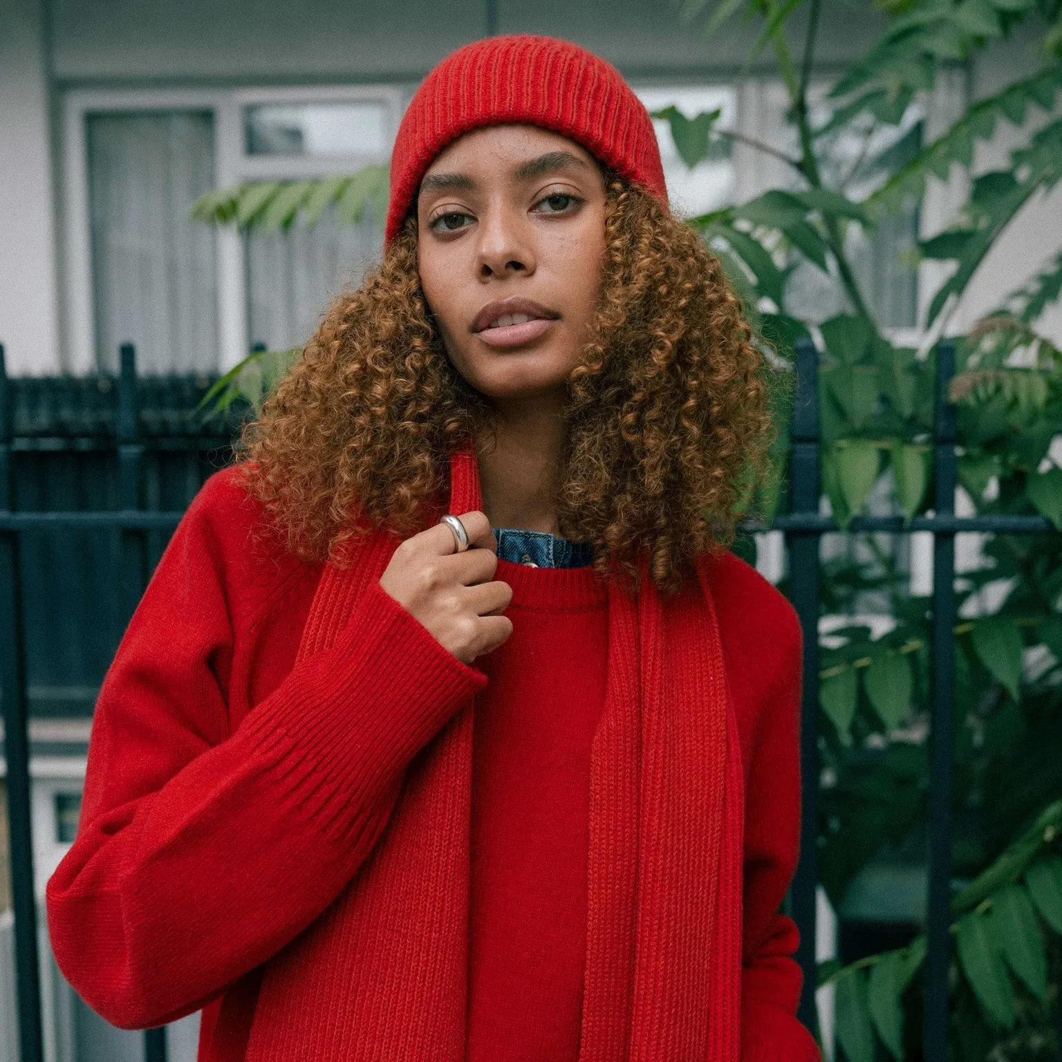 Knitted Merino Beanie - Red