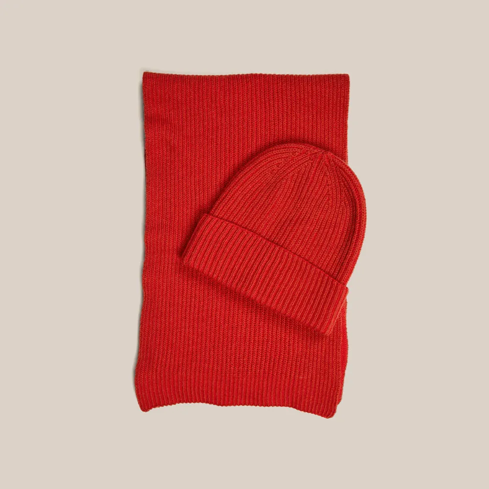 Knitted Merino Beanie - Red